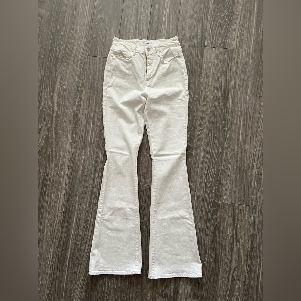 Cream/ off white Frame le super high flare jeans size 27